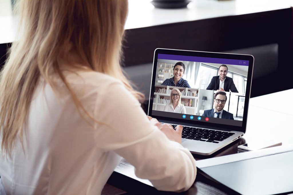 A group of people at an conference call