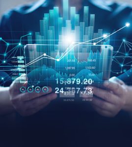 A man holding tablet with data