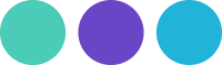 Three solid-colored circles are shown side by side on a black background: a teal circle on the left, a purple circle in the center, and a light blue circle on the right.