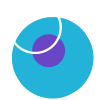A graphic with a large blue circle, a smaller solid purple circle overlapping its center, and a white outlined circle overlapping the top left of the blue circle.