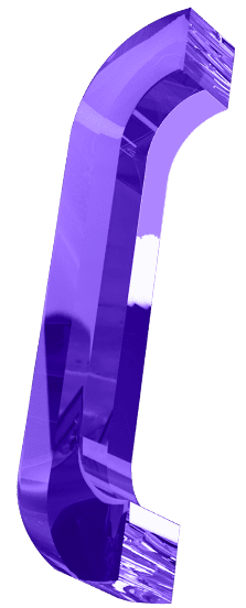A shiny, translucent purple 3D object shaped like a curved hook or an open-ended letter "C" standing upright on a light background.