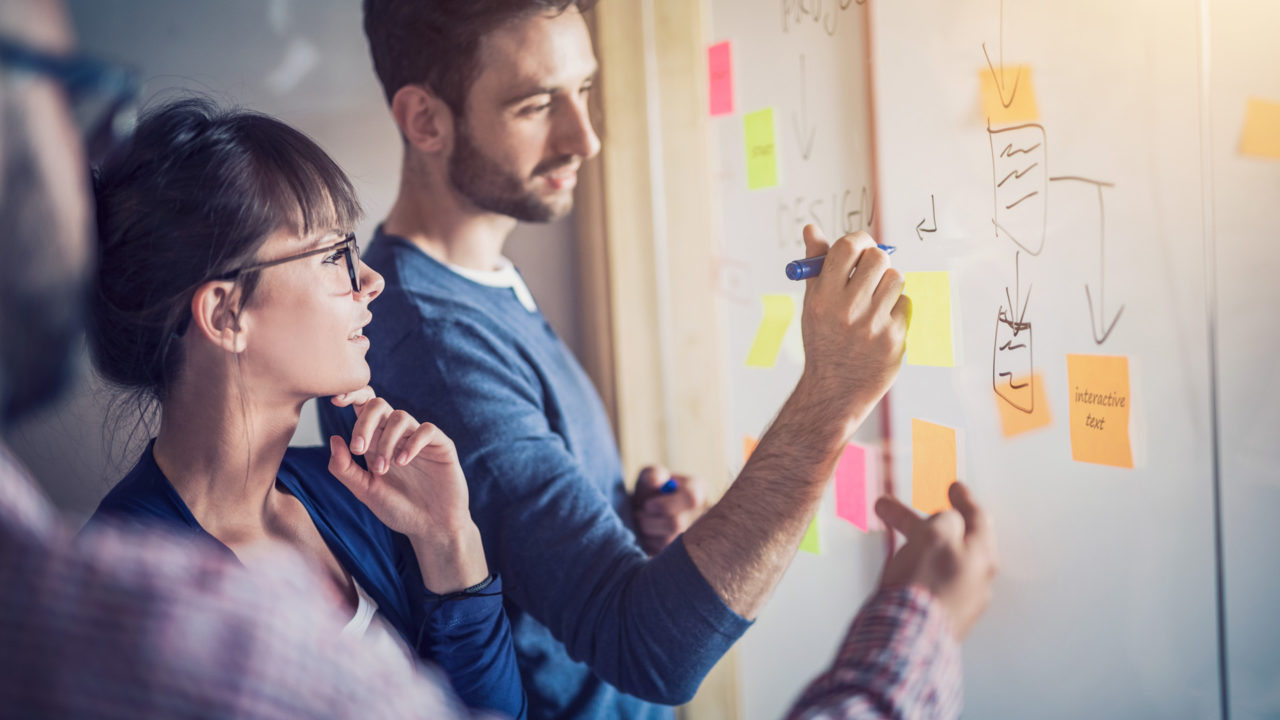 Team members creating design map