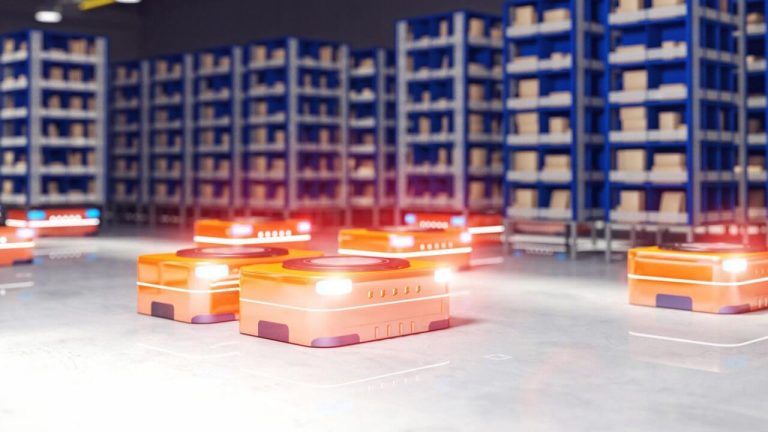 Lighted boxes in the warehouse