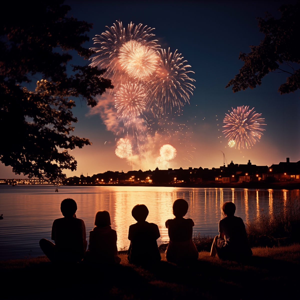 fireworks over a lake