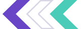 Three chevron shapes pointing left: one purple on the left, one light gray in the center, and one teal on the right, all on a black background.
