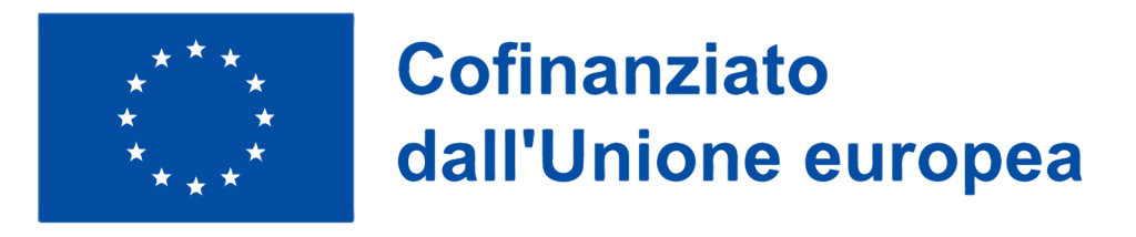 Blue European Union flag with yellow stars in a circle, next to blue Italian text: "Cofinanziato dall'Unione europea," meaning "Co-funded by the European Union.