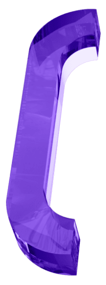 A shiny, translucent purple 3D letter "C" with smooth edges, viewed from an angle on a light gray background.