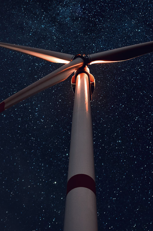 Wind energy fan by night.