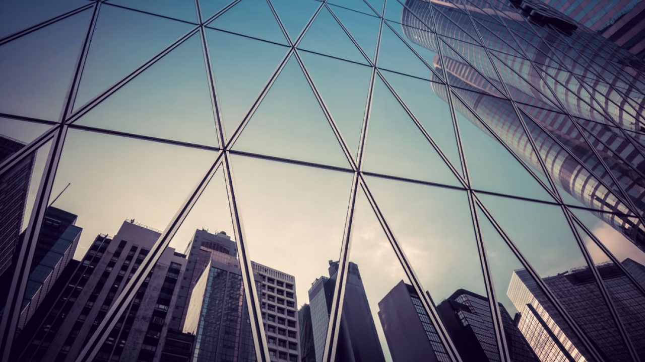 A big city reflected in mirrors