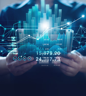 A man holding tablet with data