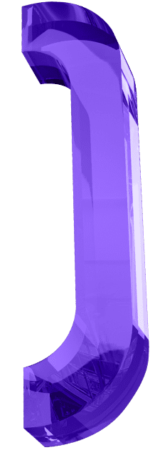 A 3D-rendered, translucent purple letter "J" standing upright on a light gray background.